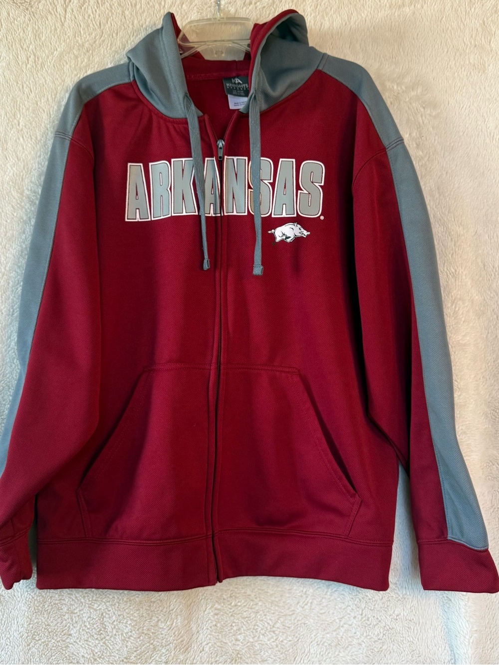 Knights Apparel Maroon and Gray Arkansas Zip-Up Varsity Jacket